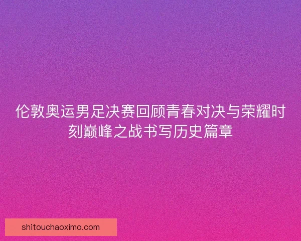 伦敦奥运男足决赛回顾青春对决与荣耀时刻巅峰之战书写历史篇章