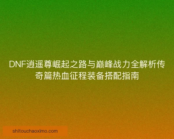 DNF逍遥尊崛起之路与巅峰战力全解析传奇篇热血征程装备搭配指南
