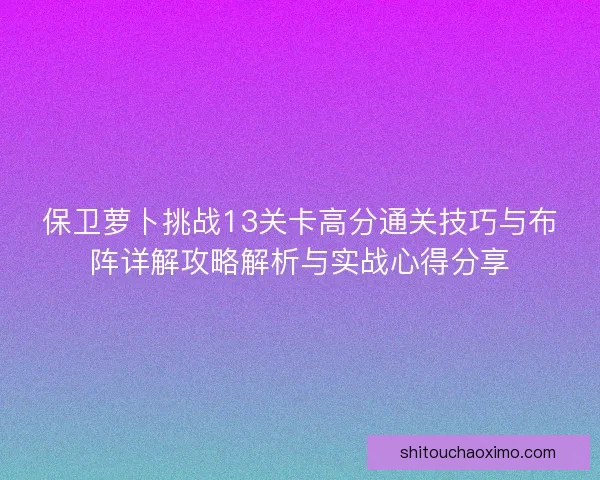 保卫萝卜挑战13关卡高分通关技巧与布阵详解攻略解析与实战心得分享